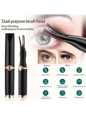 Electric Eyelash Curler Brush - USB Powered Electric Eyelash Curler, 3-Speed Temperature Adjustment, 10 Second Quick Preheating, Long-Lasting Curling, Lithium Polymer Battery, Ergonomic Grip - Portable Makeup Tool For Home And Travel, Women's Beauty Tool, Stylish Design, Durable Material, Battery Capacity 100mAh
