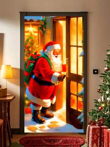 Copertura per porta di Babbo Natale - In fibra di poliestere, decorazione natalizia multifunzionale per uso interno ed esterno - Senza bisogno di elettricità