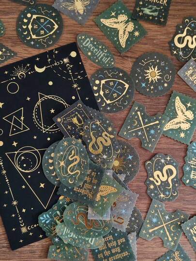 45pcs/Pack Vintage Pattern Stickers, Creative Aesthetic Sticker Decals, DIY Decorative Scrapbooking Craft Materials, Holiday Gifts, Personalized Scrapbook School Supplies