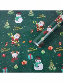 5 件/9 件圣诞包装纸卷 - 圣诞老人、驯鹿、雪人和圣诞树图案，绿色和红色节日设计，带有“圣诞快乐”文字，耐用礼品包装纸，鲜艳的印刷质量，派对用品，抗撕裂材料，适用于圣诞礼物、鲜花礼物、圣诞装饰，颜色和款式随机 - 彩色 - 查看 8