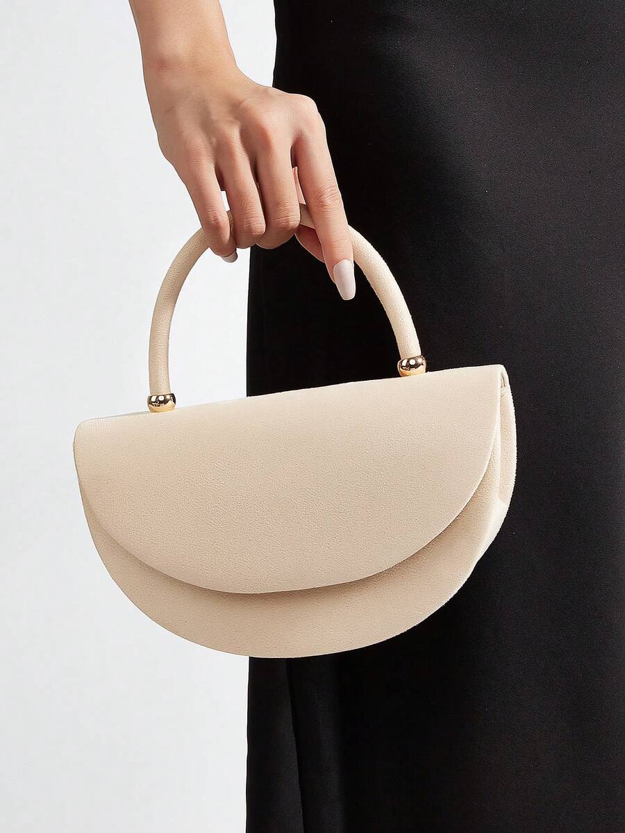 优雅丝绒女士手提包，简约链条手拿包，轻便奢华派对/晚宴包，送给女朋友的完美生日礼物，适合派对、婚礼、舞会、正式场合，可搭配节日派对礼服、晚礼服和亮片连衣裙。 - 杏色 - 查看 1