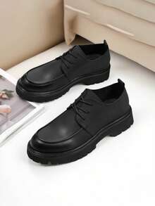 2025 Spring & Autumn New Arrival Men's Business Casual Black Leather Shoes, Thick Sole Elevator Shoes