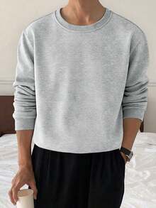 1pc Teen Boys Minimalist Retro Outdoor Pullover Sweater, Knit, Autumn/Winter - Light Grey - View 3