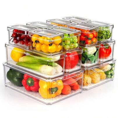 7/14 Pack Fridge Organizers,Stackable Refrigerator Organizer Bins With Lids,Fridge Fruit Storage Containers,Space-Saving Organizers Suitable For Kitchen,Cabinets And Fridge,For Snacks, Fruits, Vegetable, Cereals,Perfect Gift For Graduation,Party,Birthday,Wedding,Easy Installation.