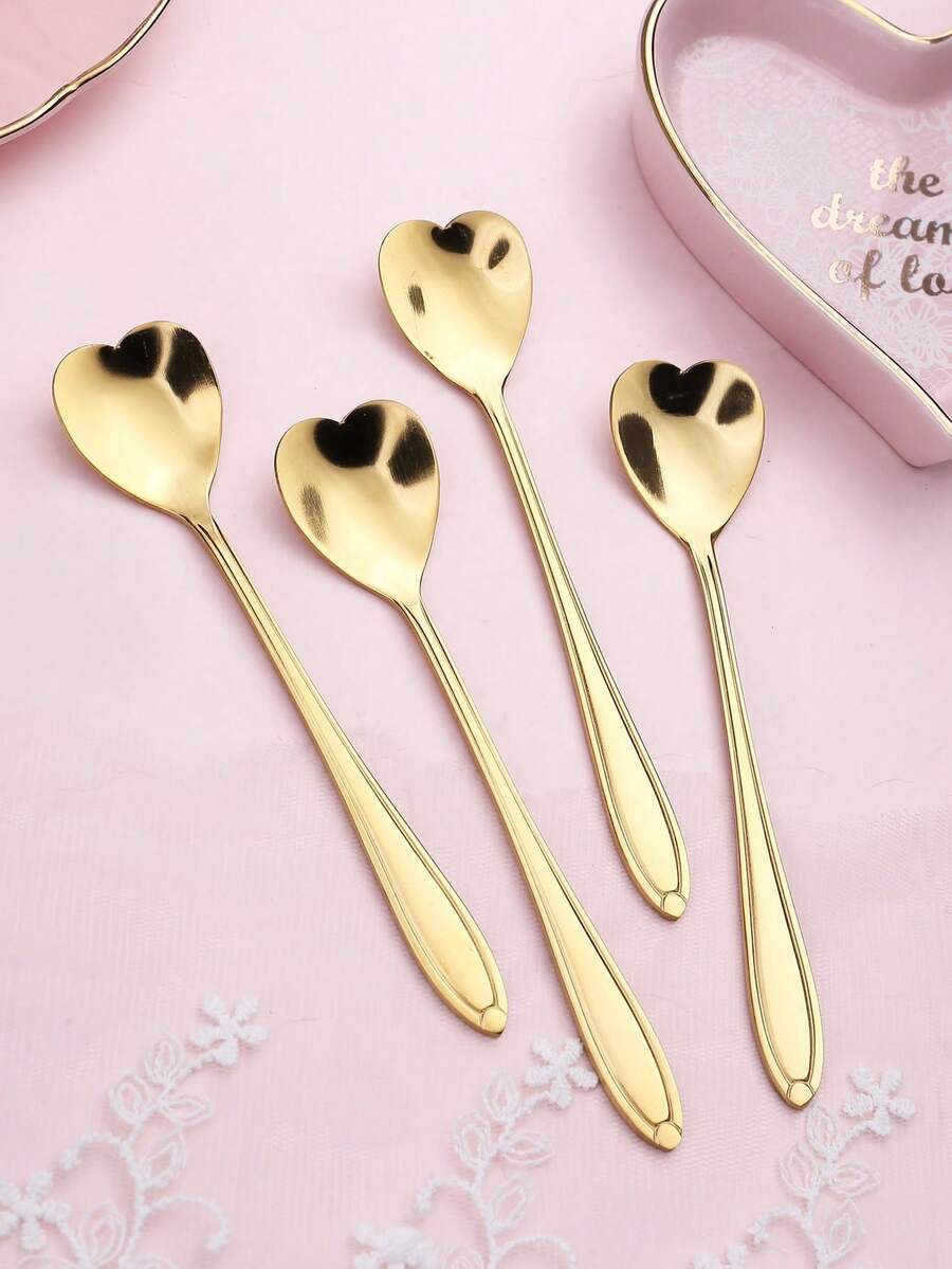 1/2/4 piezas Cucharas de mezcla con mango corto en forma de corazón de acero inoxidable creativas para tazas, regalo de Navidad