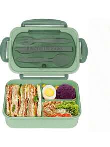 1 cutie Bento, cutie de prânz portabilă de 1400 ml cu tacâmuri și capac, potrivită pentru cuptorul cu microunde, cu 3 compartimente, recipient reutilizabil pentru depozitarea alimentelor, pentru pregătirea meselor pentru luat masa în oraș, la serviciu, picnic, școală, rechizite de bucătărie, 26 * 13 * 6 cm, decor pentru casă, depozitare pentru petreceri și Crăciun