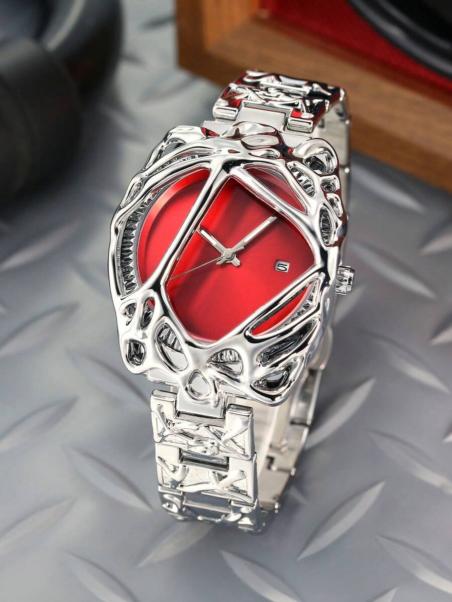1pc Vintage Spider Shaped Alloy Material Men's Wrist Watch, With Waterproof, Calendar, Luminous Display, Best Gift For Halloween, Christmas - Red - View 1