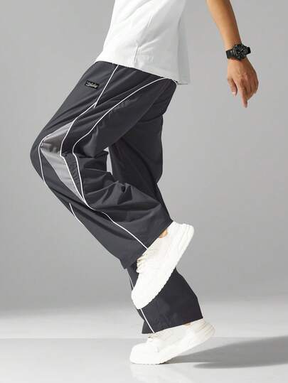 Men's Street Style Pants - Lightweight Polyester Sports Pants With Side Stripes, Pockets And Drawstring Waist, Contrast Color Casual Sweatpants Suitable For Streetwear, Jogging, Outdoor Leisure, Gym Fashionable Pants