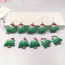 10 件圣诞树节日饰品 - DIY 耳环、钥匙扣和手链，用可爱的树脂吊坠珠宝制作配饰，精美的圣诞礼物，珠宝制作饰品，圣诞袜，同事礼物，小饰品，圣诞饰品，饰品 - 彩色 - 查看 4