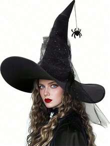 1 件女式宽边巫婆帽，万圣节服装派对配饰秋季服装 - 彩色 - 查看 1