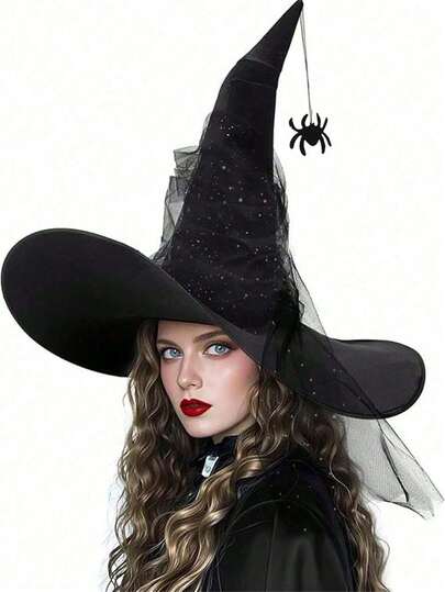 1 件女式宽边巫婆帽，万圣节服装派对配饰秋季服装