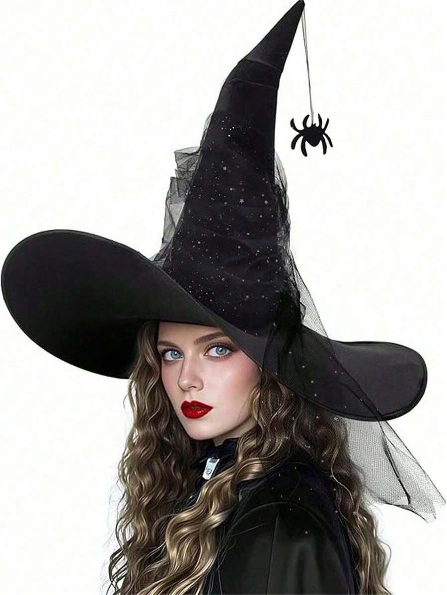 1 件女式宽边巫婆帽，万圣节服装派对配饰秋季服装 - 彩色 - 查看 1