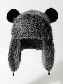 1 pieza Orejeras de imitación de piel con orejas de panda lindas para mujer, gorro trampero a prueba de viento para exteriores, ciclismo, esquí