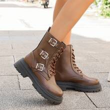 Nouvelles bottes mi-mollet à talon épais et bout rond pour femmes, bottes  casual, mode, de fête et imperméables, polyvalentes pour l'automne/l'hiver - Tabac - Voir 2