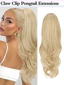 Ponytail Extension, 24 Inch Drawstring Curly Wavy Pony Tail Natural Wavy Synthetic Hairpiece For Women Daily Party Use