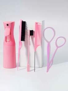 7pcs/6pcs Kids Hair Comb And Spray Bottle Set (6.8oz/200ml), Continuous Fine Mist Spray Bottle, Suitable For Adults And Girls Hair, Fun Combs, Rat Tail Comb, Edge Comb, Perfect For Hair Styling And Barbers - Multicolor - View 7