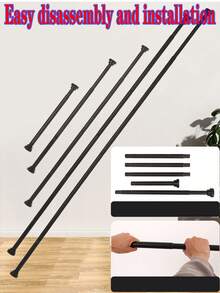 1pc Adjustable Stainless Steel Shower Curtain Rod, Home Use No Drill Curtain Rod, Tension Shower Curtain Rod, Retractable Metal Rod For Drying Clothes, Curtain Hanging, No Drilling Installation, Suitable For Bedroom, Bathroom, Balcony In Multiple Sizes