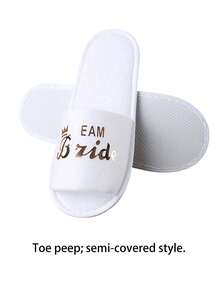 1 pereche papuci de nuntă, papuci de hotel de unică folosință, cu litere englezești, din material nețesut lucios, pentru petrecere, consumabile de nuntă