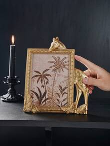 1pc Gold Resin Rectangular Giraffe Shaped Decorative Photo Frame, Resin Material Frame For Desktop Cozy Photo Display And Photography Prop - Gold - View 12