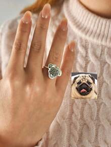 1pc Customized Photo Engraved Stainless Steel Cat/Dog Portrait Open Ring, Fashionable & Minimalist Jewelry Gift For Girlfriend, Pet Lover, Pet Memorial, Suitable For Daily Wear, Birthday, Anniversary, Party, Wedding, Graduation, Holiday Celebration