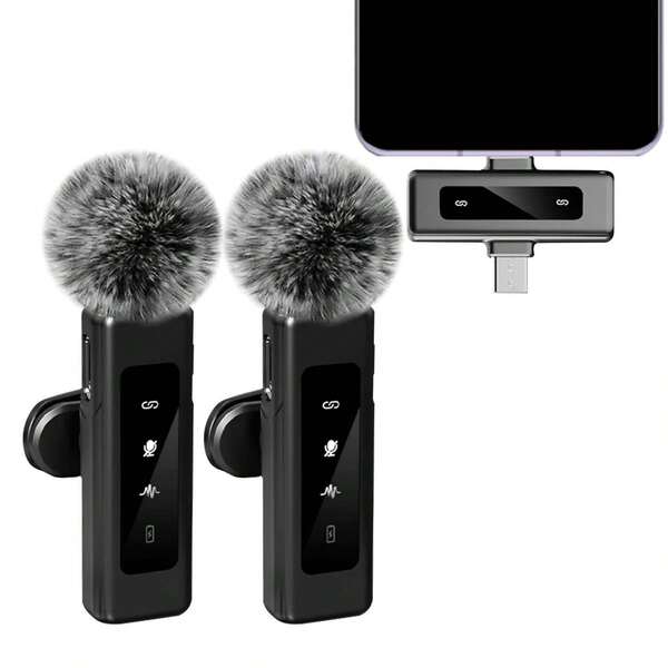 Wireless Lavalier Microphone For IPhone - Android Phone/Computer/Laptop, Professional Dual Lapel Mic With USB-C/USB Plug For Video Recording, Andriod,Record Vlogs,Compact And Light,Wireless Mic For PC,IOS, Andriod,Record Vlogs,Live Stream