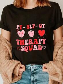 100% Cotton Therapy SLP OT PT Team Cute Valentine's Day T-Shirt Women's Men's Summer Comfort Soft Crew Neck Tee Tops - Black - View 1