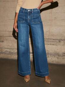 Màu denim bạc màu cổ điển, ống quần loe rộng, chất liệu denim thoải mái, thiết kế nhiều túi tiện dụng, đường may tinh tế, dễ dàng điều chỉnh hình dáng chân, giúp kéo dài và làm thon gọn vóc dáng, phù hợp cho đi làm, mặc thường ngày, tạo nên vẻ ngoài thời trang với nét thanh lịch cổ điển và sự thoải mái thường ngày. Y1136 Mùa xuân - Rửa tối - Xem 6