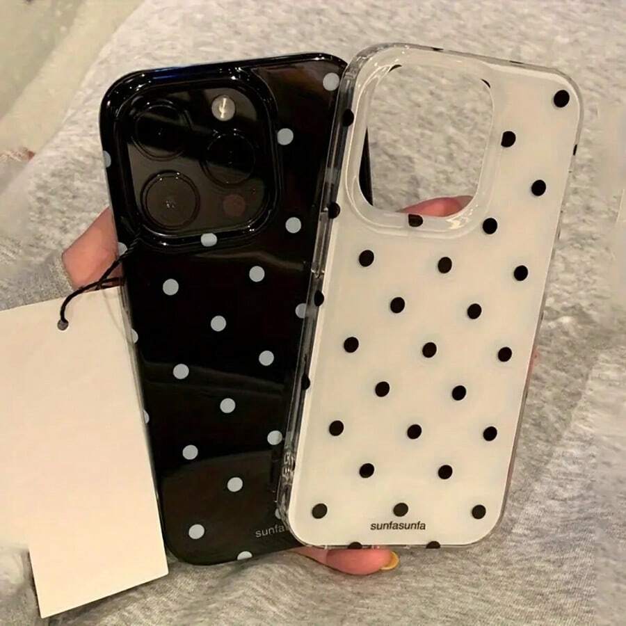 Fashionable Phone Case, Minimalist & Cute Black And White Polka Dot Pattern, Suitable For IPhone 11 To 17 Series Including Pro Max