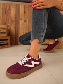 Women's Casual Yellow Sneakers, Comfortable Flat Casual Shoes, Breathable Walking Shoes, Fashionable Breathable Shoes - Red - View 6