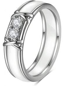 6mm White/Black Ceramic Rings Plus Cubic Zirconia For Women Comfort Fit Engagement Wedding Band Size 5-122025 - 5mm White - View 1