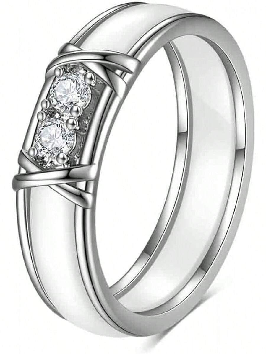 6mm White/Black Ceramic Rings Plus Cubic Zirconia For Women Comfort Fit Engagement Wedding Band Size 5-122025 - 5mm White - View 1