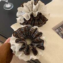 1pc Elegant Lace Multilayer Hollow Floral Hair Scrunchie, Unique Design, Versatile For Daily Use ,Hair Ties ,Scrunchy Hair Ties Ponytail Head Accessories Elastic Band - Brown - View 2