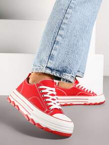 Thick Sole Ankle Sneakers For Daily Wear - Red - View 1