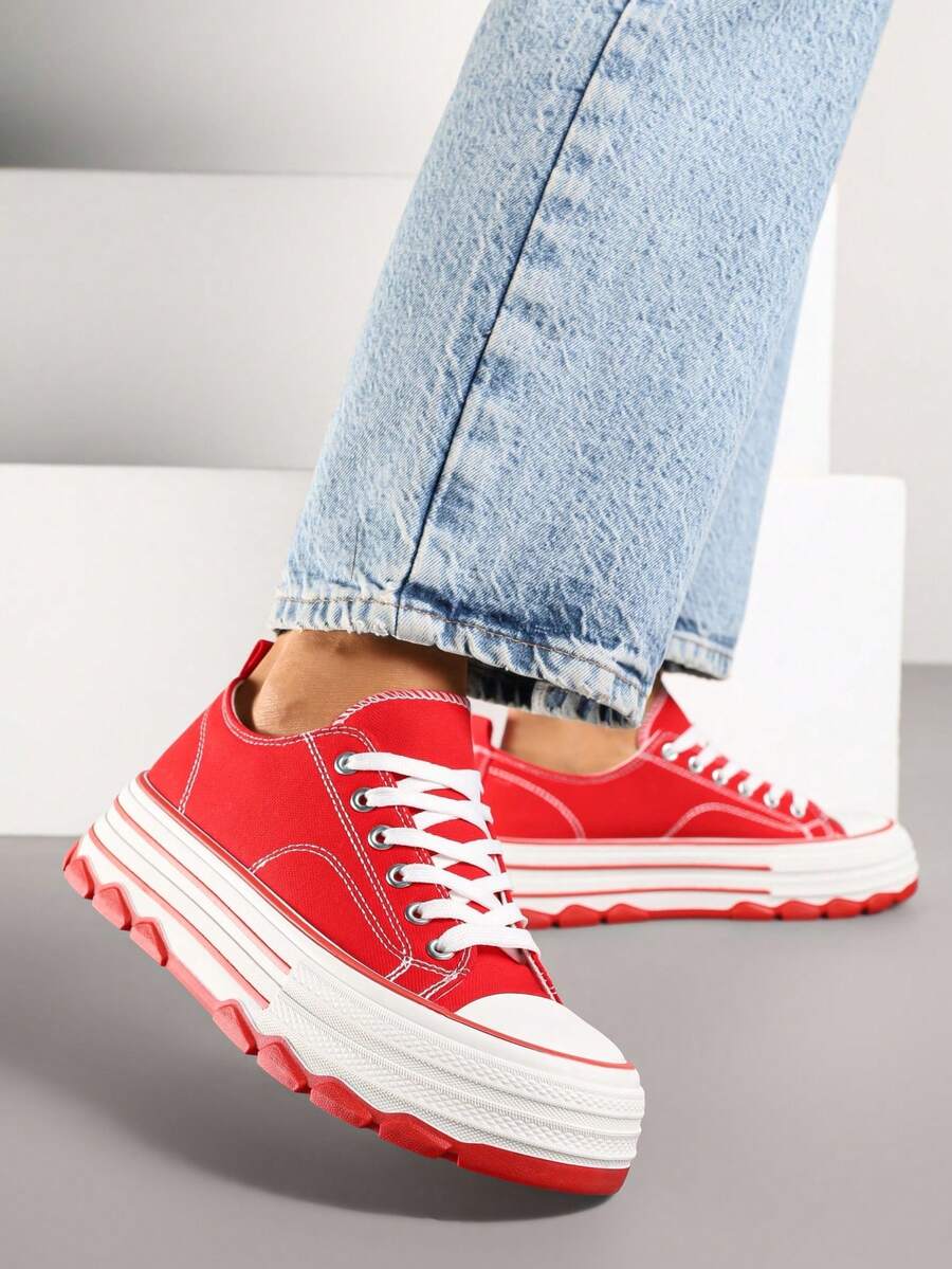 Thick Sole Ankle Sneakers For Daily Wear - Red - View 1