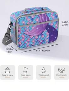 1入組午餐袋 - 3D隔熱午餐盒，適用於女孩學校野餐戶外藍色午餐手提袋，防水可重複使用，附有把手和口袋 - 查看 2
