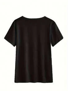 Camiseta de Estilo Casual Hecha de Fibra de Poliéster con Patrones de Letras - Negro - Ver 2
