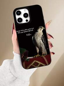 Stylish Falcon Themed 2D Graphic Pattern, Personalized High-End Middle Eastern Suitable For Gifts For Coworkers, Friends, Family, Couples, Birthdays, Halloween, Christmas, New Year. Black Hollow Lens Frosted Soft Case With Dust-Proof And Waterproof Protection Compatible With Iphone 17/16/15/14/13/12/11/Pro/ProMax/X/XR/XS/XSMAX/7/8/PLUS - Black - View 3