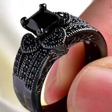 1 Pc Fashion Couple Rings Women Black Heart Rhinestones Artificial Ziroconia Rings Set Men's Two Rows Black Stainless Steel Ring Wedding Jewelry - Nam giới - Xem 7