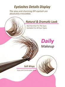 Rikuaild 100pcs D-Curl Colored Lightweight Fluffy Brown False Eyelashes, 3D Fluffy Wispy Brown Cluster Fake Lashes, Single Strand Brown Eyelash Extensions, Natural Brown Makeup, Soft Individual Lashes, DIY Eyelash Extension - D - 查看 3