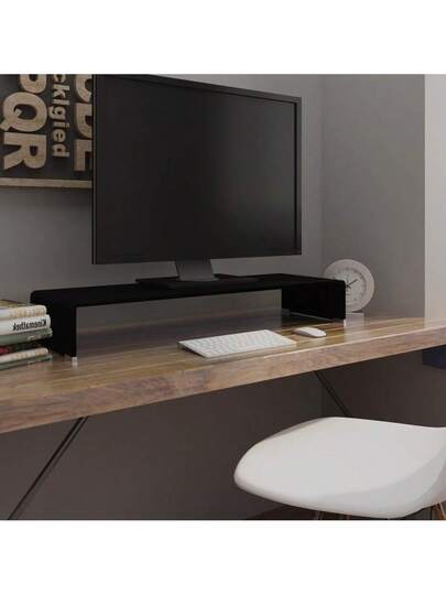 VidaXL TV St /Monitor Riser Zwart 90x30x13 Cm Glass