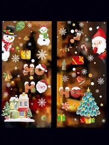 9pcs Window Clings Window Decorations Xmas Window Stickers,Christmas Snowman Santa Claus Design Window Stickers For Glass,Christmas Decal Decorations Holiday Snowflakes Xmas Tree Decals,Christmas Decoration Stickers,Home Decor,Wall Decal,DIY Decor,Merry Christmas,Xmas Party Gift