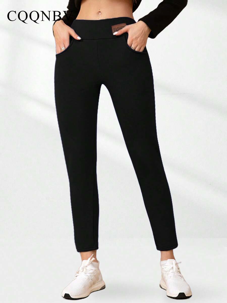 CQQNBV Women's Sherpa Lined High Waist Jogger Pants – Warm Fleece Winter Leggings With Elastic Waist & Butt Lifting, Soft Stretch For Gym, Yoga & Casual Wear - 黑色 - 查看 1