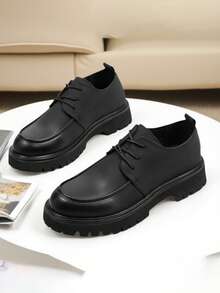 2025 Spring & Autumn New Arrival Men's Business Casual Black Leather Shoes, Thick Sole Elevator Shoes