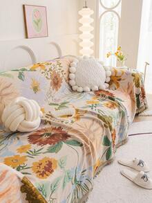 Artistic Floral Pattern Sofa Blanket, Beautifully Designed To Infuse Whimsical Charm And Botanical Beauty Into Your Living Room, An Ideal Choice For Your Creative Home Decor.