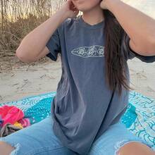 Women's Tops Letter Tee Graphic T-Shirts, Women Teens Oversized Graphic Tee Shirts Y2k Short Sleeve Floral Aesthetic Tshirt Top Summer Cute Preppy Clothes-For Women, Holiday, Vacation,Daily Casual Fashion And Versatility. - 夏季上衣 深灰色 - 查看 3