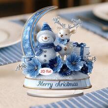 1 件圣诞桌面装饰标志，蓝色主题雪人麋鹿设计，客厅和卧室家居装饰，办公室桌面摆件，圣诞礼物，2D 亚克力 - 彩色 - 查看 4