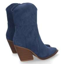 shoes&blues.es Botín Campero con Tacón, Cómodos, Diseño con Bordado en Caña y Empeine y Cierre de Cremallera. Otoño Invierno. - Azul - Ver 4