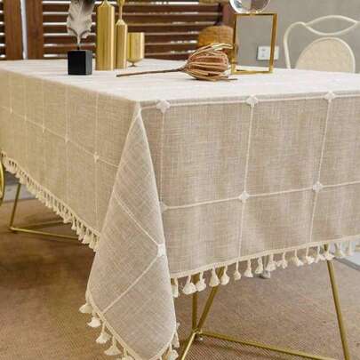 1 pieza Mantel cuadrado con flecos en color café, mantel de lino rústico antipolvo, resistente a las arrugas y al desvanecimiento para decoración de cocina, comedor, sala de estar, fiesta festiva, cubierta de mesa textil