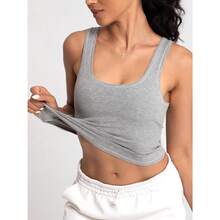 Women Rib Tank Top Padded Workout Top Square Neck Crop Tank Fitted Basic Cami Tops - Heather Grey - View 6