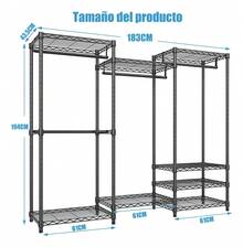 Muebles Para cuarto Metal Organizador Para Closet, Ajustable Rack Percheros Ropa - Negro - Ver 6